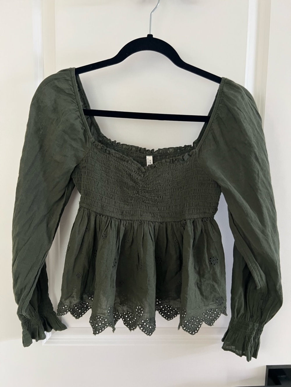American Eagle Outfitters Olive Green Smocked Peplum Blouse